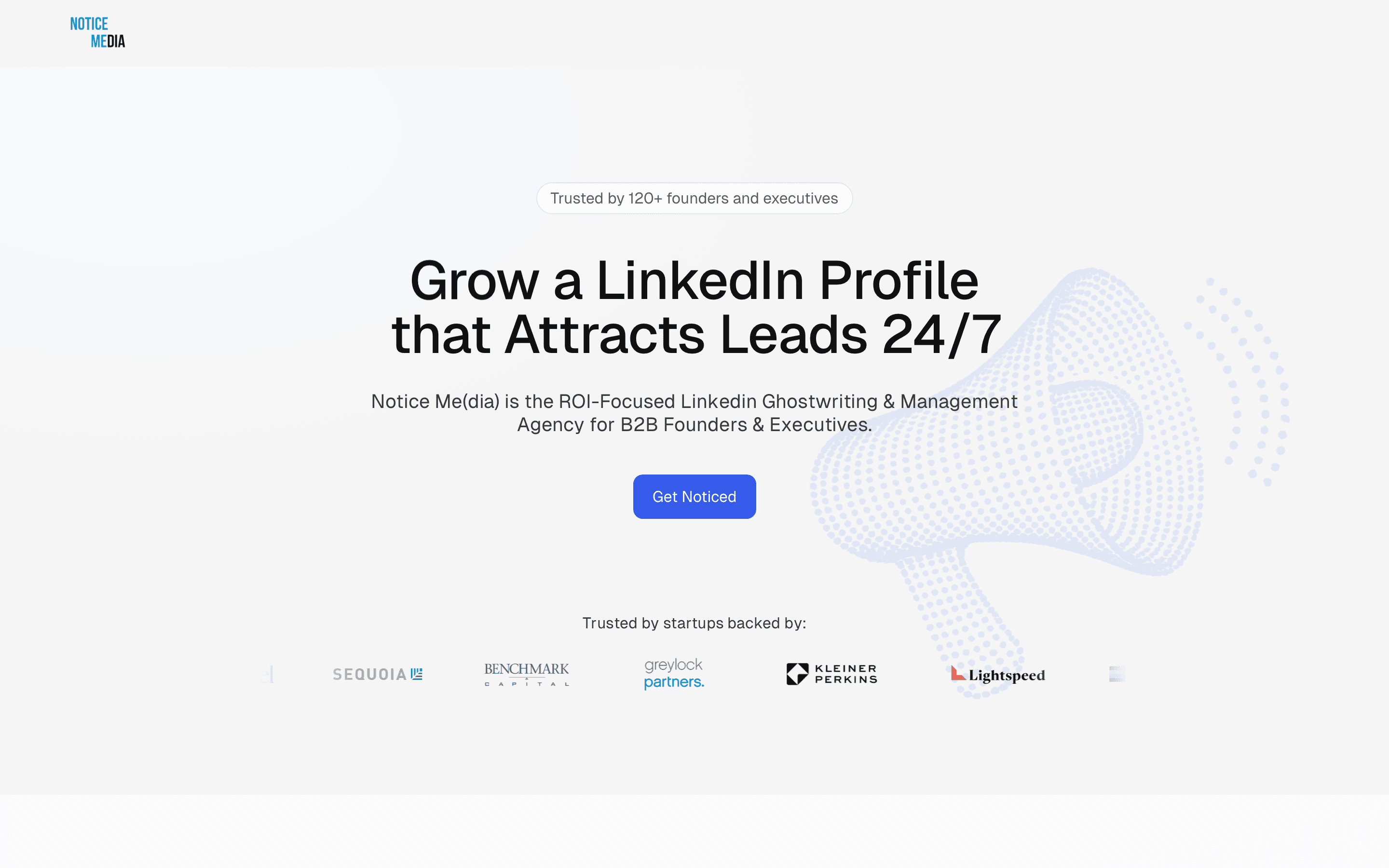 Screenshot of the live Notice Media website